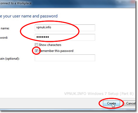 Setting up a VPN on Windows 7 - Part 8 - Enter the login username and password