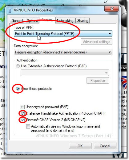 Setting up a VPN on Windows 7 - Part 14 Choose PPTP