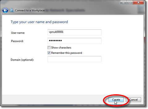 Setting up a VPN on Windows 7 - Part 8 - Enter the login username and password
