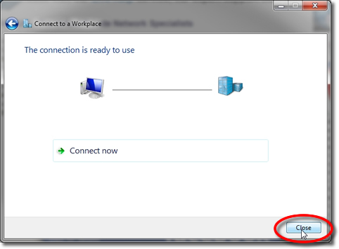 Setting up a VPN on Windows 7 - Part 9 - Click Close