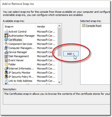 Add Certificate snap-in